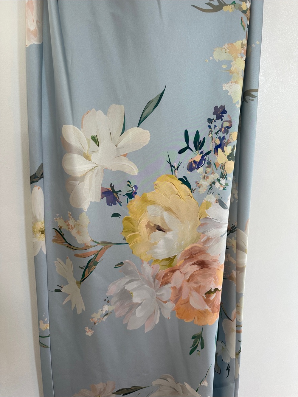 Dessy Collection Light Blue Floral Draped Gown - Picture 6 of 9